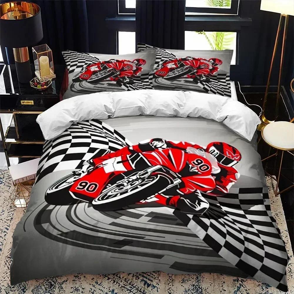 Top Motorcycle Rider Bedding Set Boys Girls Twin Queen Size Duvet Cover Pillowcase Bed Kids Adult Fashion For Home Textileextile