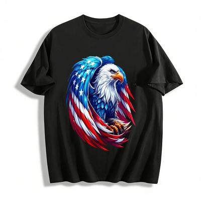 American Flag Bald Eagle Print Casual T-Shirt Pure Cotton T-shirt