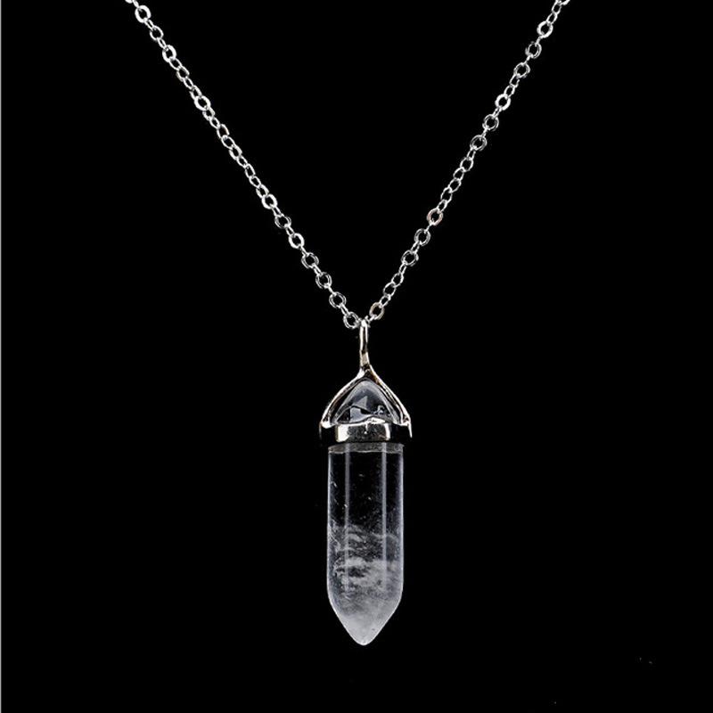 Collar Colgante Hexagonal de Cristal de Piedra Natural - Joyería de Cadena para Clavícula Multicolor