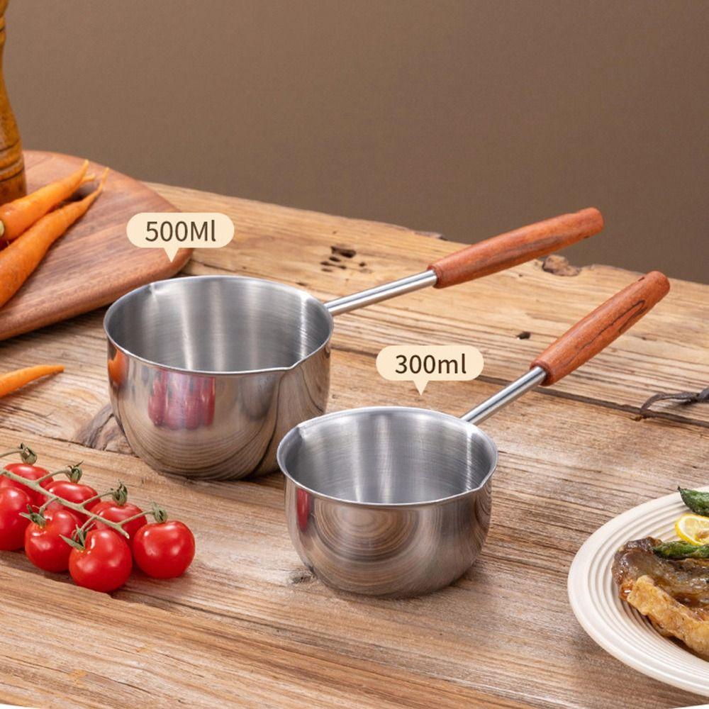 Wooden Handle Milk Pan Long-handled Oil Splashing Gadget  for Preventing Hot Oil From Scorching