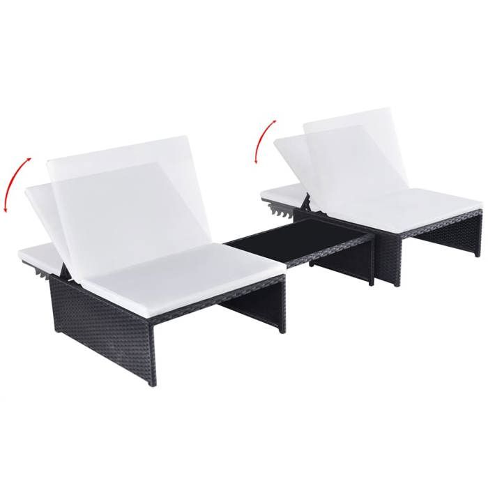 Ensemble de salon de jardin - vidaXL - 43069 - 2 chaises inclinables - table basse - résine tressée noire