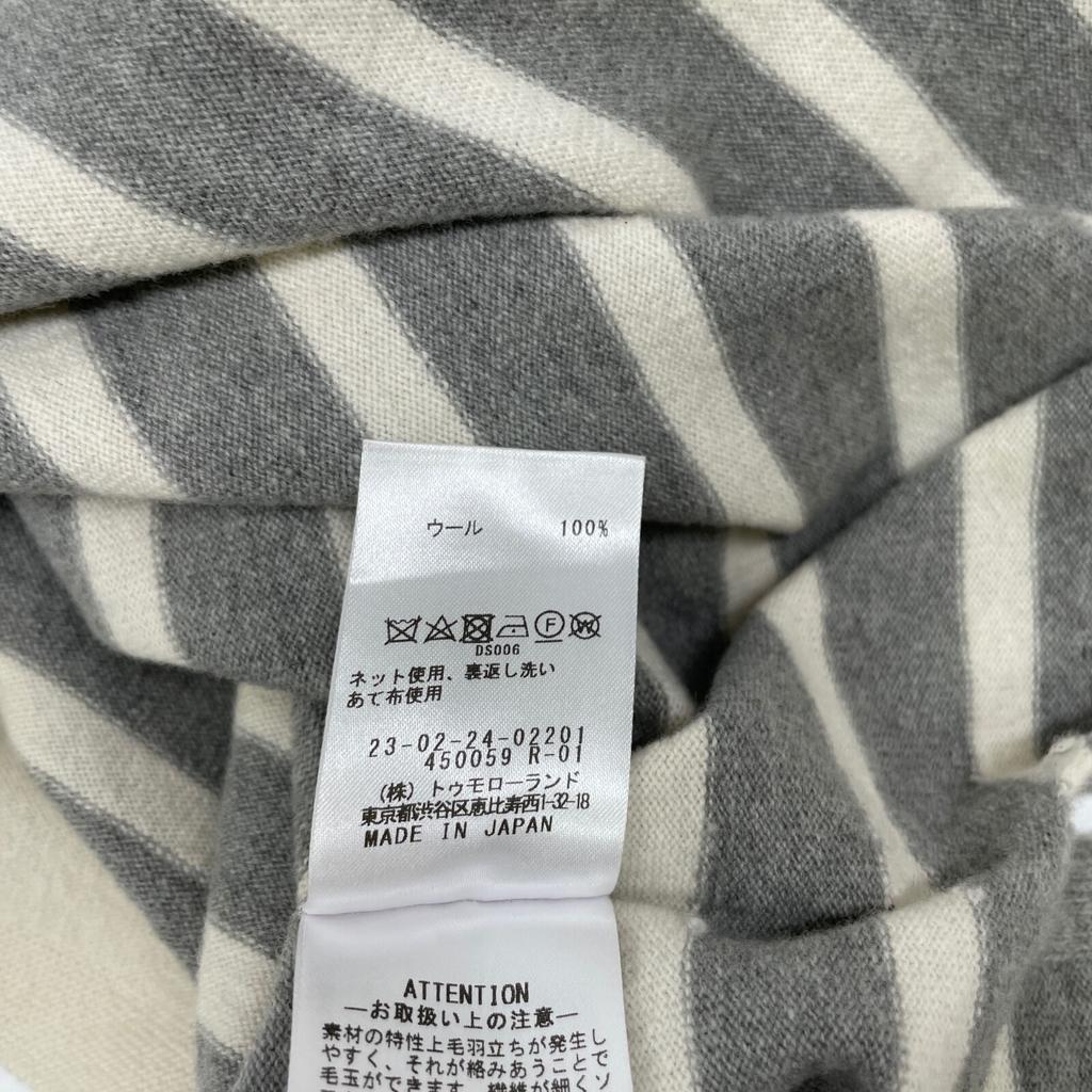 GALERIE VIE 23-02-24-02201TN 100% Wool Border Knit Tops F Gray X whiteUsed