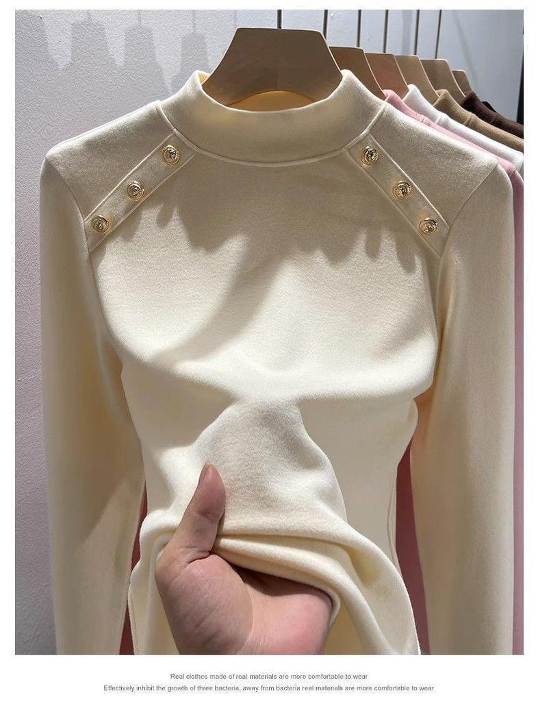 Women's Plush High-Neck Base Layer Top - Thickened, Warm, Stylish Innerwear for Autumn/Winter