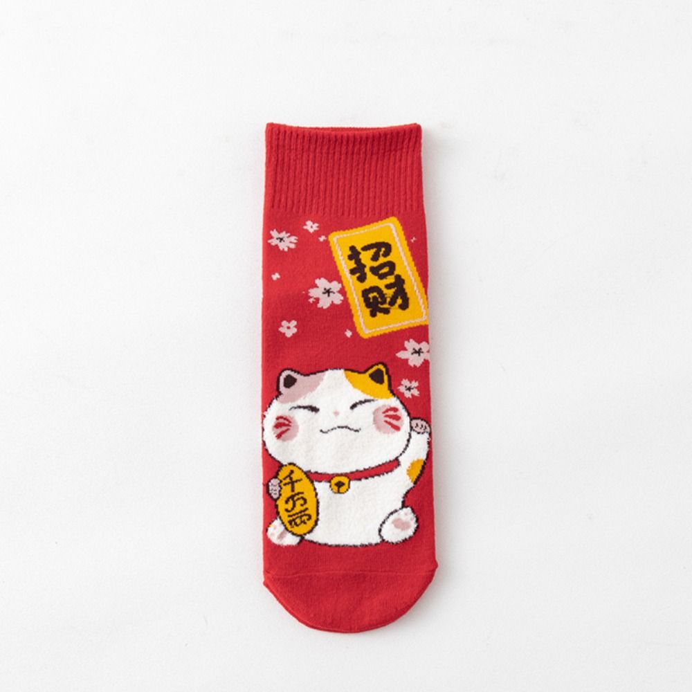 1pair Lucky Cat Red Socks Cotton Women Socks New New Year's Socks  Women