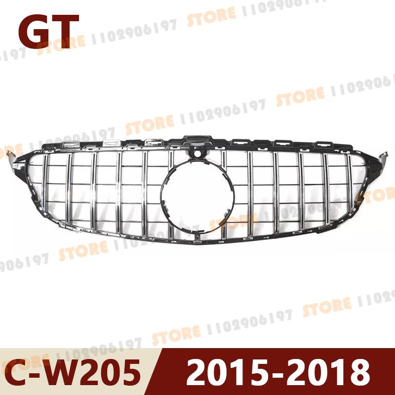 for Mercedes Benz 2015-2018 2019-2021 W205 C-Class C180 C200 C250 C300 C400 GT Front Bumper Grille Hood Grill With Camera Hole