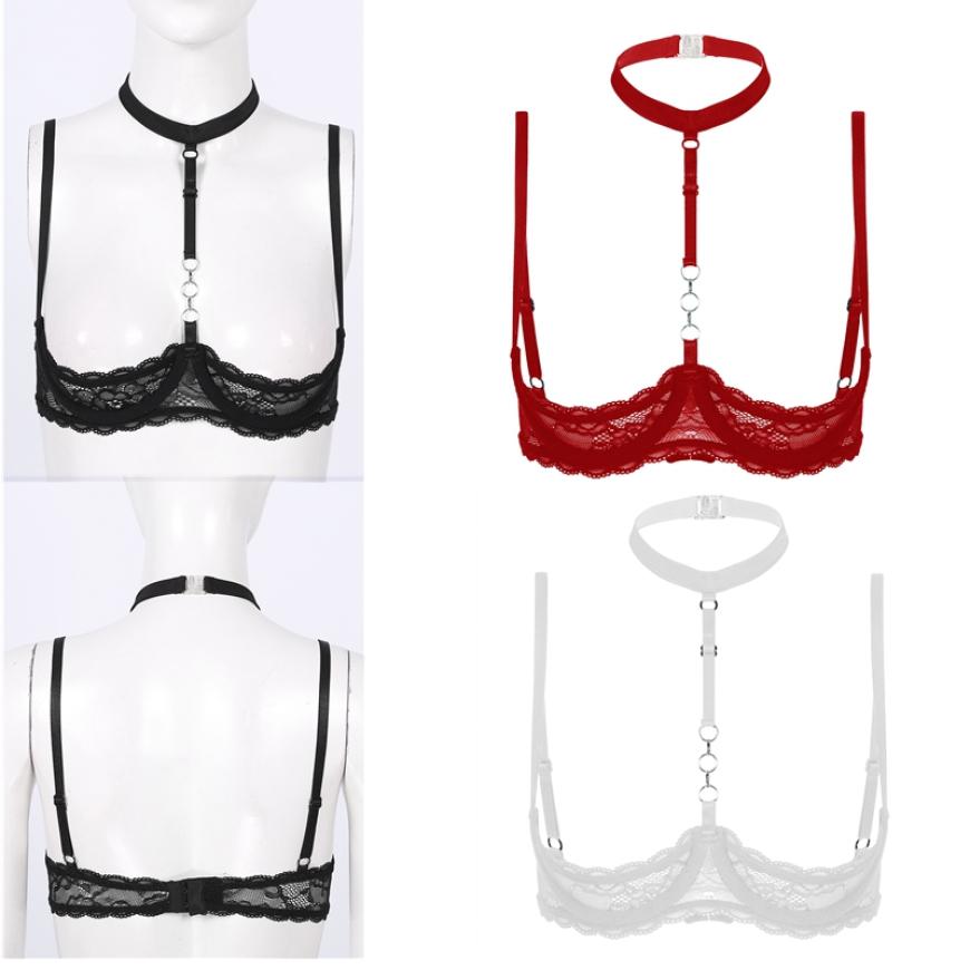 Plus Size Bras Women's Floral Lace 1/4 Cups Push Up Underwire Bra Tops Balconette Bralette Everyday Bra