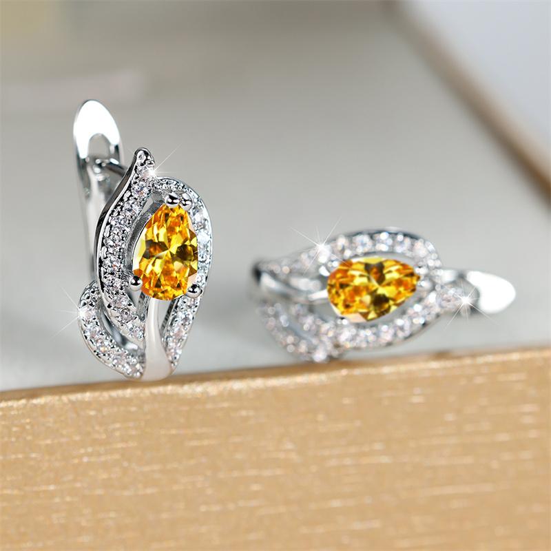 Cute Female Yellow Zircon Stone Hoop Earrings Trendy Gold Color Wedding Jewelry For Women