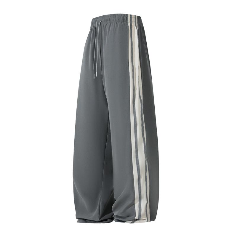 Men Women Loose Straight Side Stripe Casual Sports Long Pants