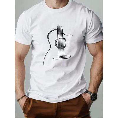 Best - Selling Guitar Line Art Graphic T - Shirt Fashion Digital Print Round Neck Men's Short Sleeve Brand Unique Men's Top Sports Casual Versatile