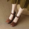 Modne Wysokie Buty Mary Jane dla Mężczyzn Sztuczny Zamsz Seksowne Szpilki Damskie Vintage Czarne Sandały Kobieta Biuro Klamra Antypoślizgowe Codzienne Średnie Obcasy