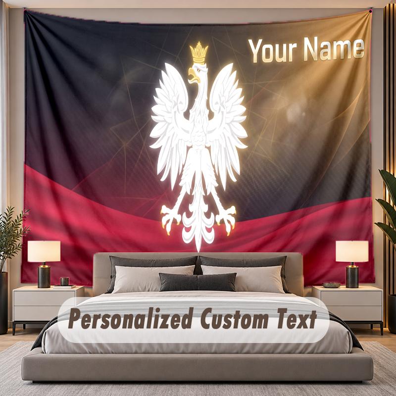Custom Name Text Tapestry Poland Football Personalized Polyester Wall Tapestry For Bedroom And Room