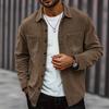 Men Corduroy Shirt Long Sleeve Plaid Solid Color Wrinkle Free Business Casual Slim Fit Top