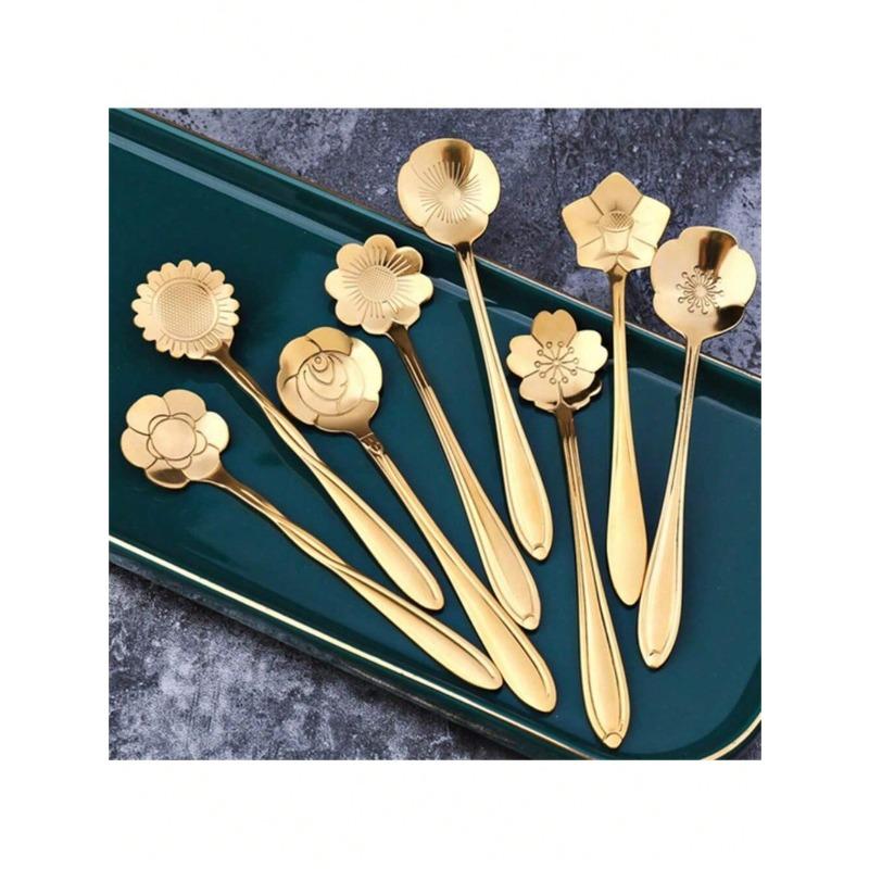 Stainless Steel Leaf Design Spoons, Creative Coffee Stirring Spoons, Multi-Function Cake Dessert Daily Use Spoons