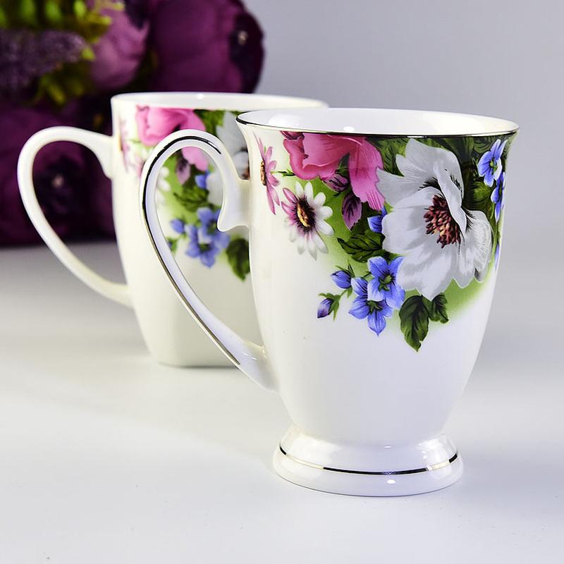Creative European British Style Fine Bone China Royal Roses  Plated  Gold Tall Coffee Mug  Ceramic Tea cup