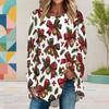 Women Plus Size White Christmas Printed Round Neck Long Sleeve Loose High Low Hem Shirt