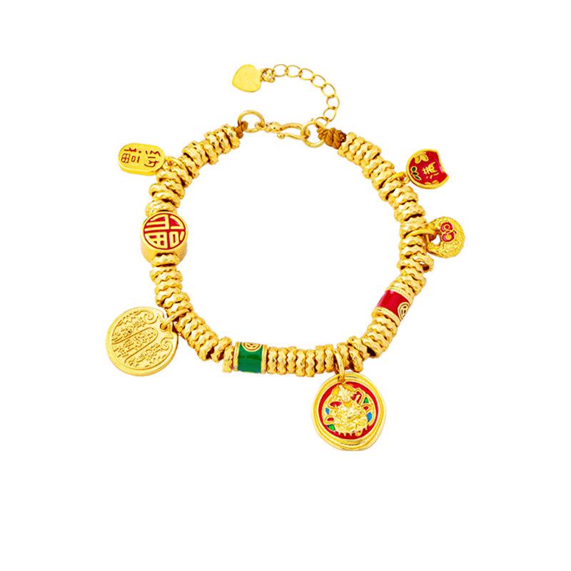 Vietnam Sa Gold Little Fortune God Wrap-Around Bracelet, Retro Imitation Gold Jewelry.