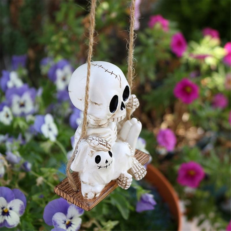 Halloween Hanging Decoration Skeleton Kitten Figure Resin Swing Ornament For Door Window Halloween Party Centerpieces
