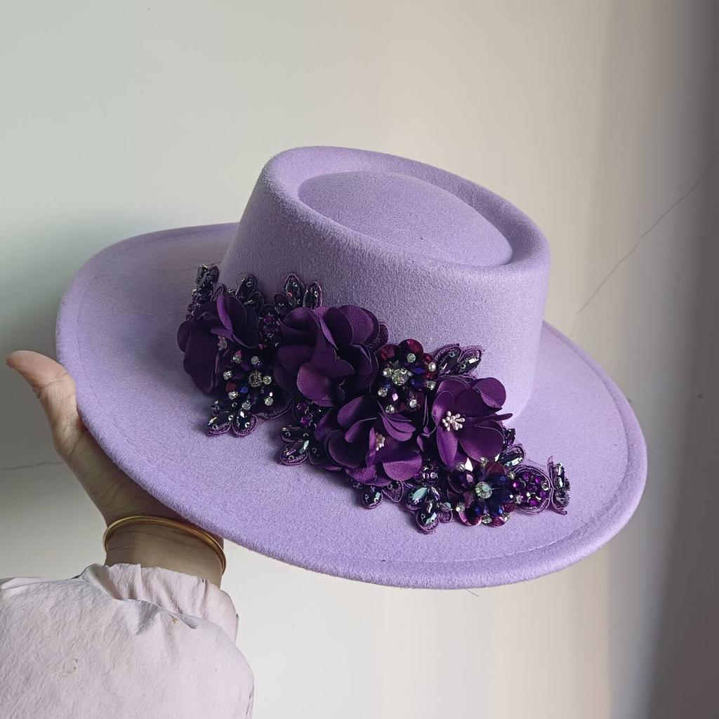 Dark Brown Faux Floral Felt Hat Wedding Hat Women'S Jazz Hat Panama French Elegant Felt Hat Somprero Mujer Chapeau Femme Luxe