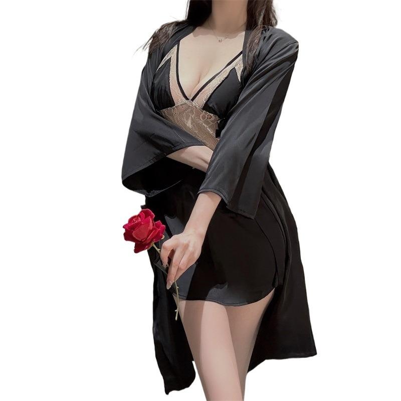Sex Underwear Lace Chest Covered Sexy Belt Robe, Deep V Breast Exposed Pure Desire Suit