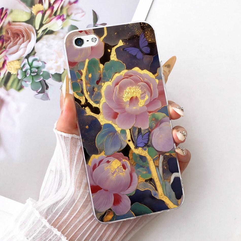 For iPhone 5 5s SE (2016) 4 4s Cute Flower Butterfly Cat Painted Case For iPhone5 iPhone4 Soft Silicone TPU Phone Cases