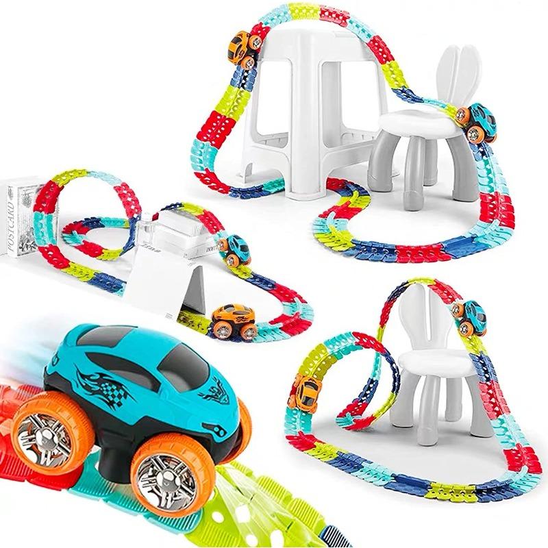 Children's Interchangeable Track Magic Racing Car Set, Flexible Train and Scooter Gift Toy for Boys Aged 3-14