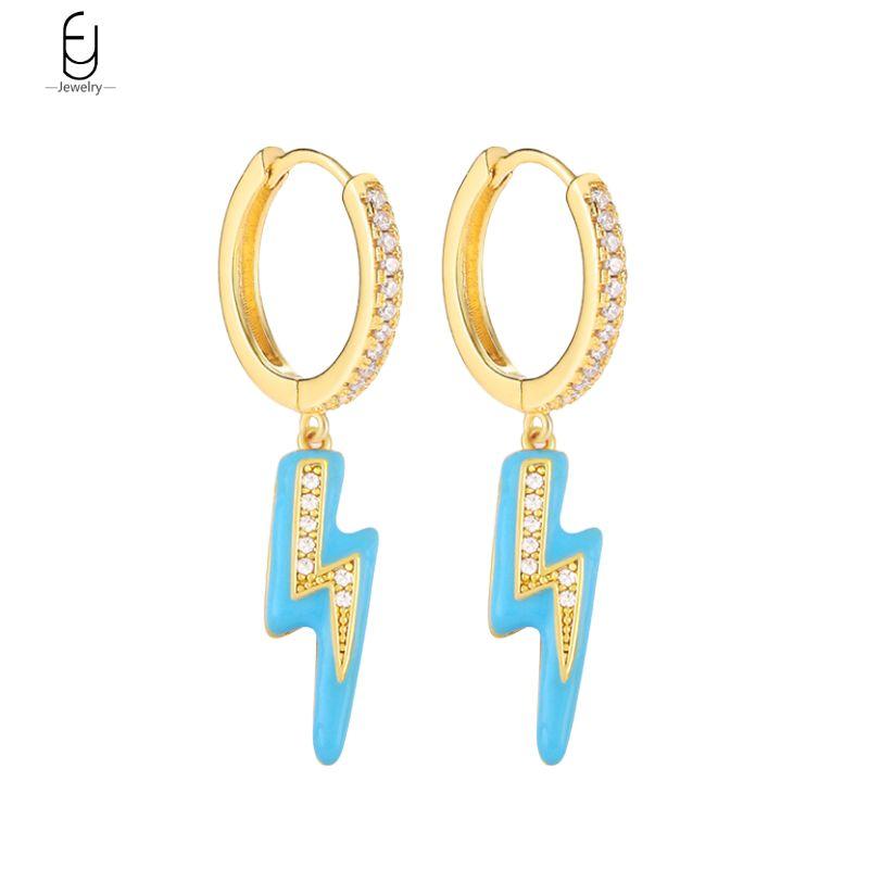 925 Silver Needle Vintage Gold Earrings for women Fashion Lightning Pendant Hoop Earrings Wedding High Luxury Jewelry