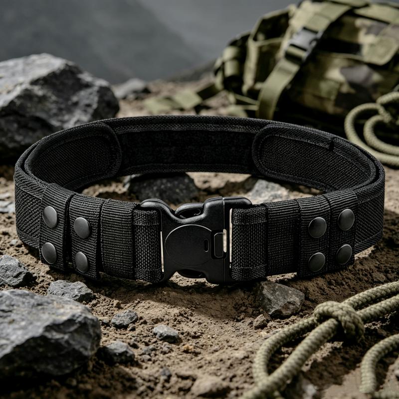 Adjustable Military Tactical Belt for Men, Wear Resistant Nylon Webbing Belt with Double Lock Safety Buckle, Outdoor Camping Hun