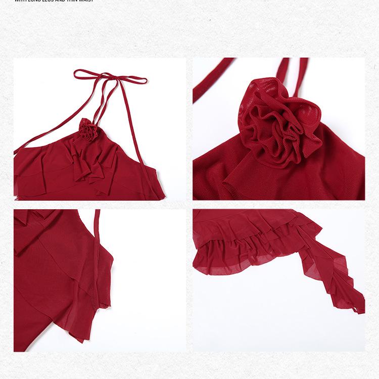 Chic 3D Rose Halter Crop Top - Women's Ruffled Irregular Summer Style