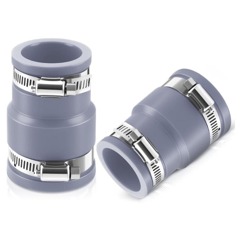 Pool Vacuum Adapter Hose Connector with Stainless Steel Clamps Vacuum Coupling for Ground Swimming Pool Accessories серый