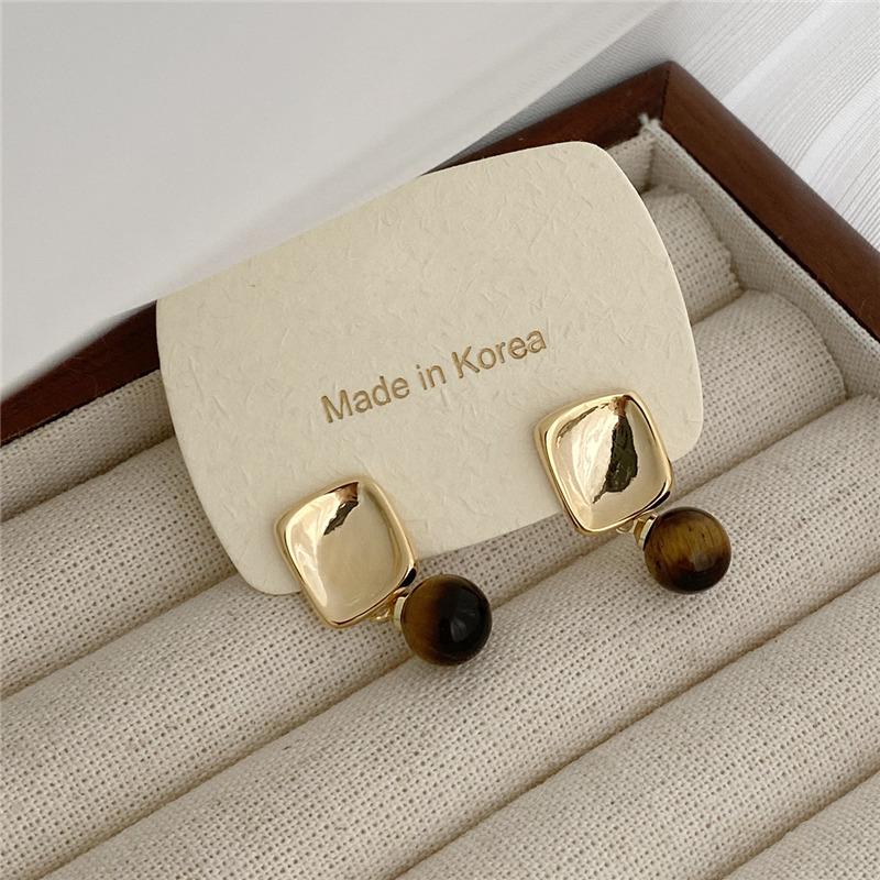 New Europe Style Geometric Metal Tiger Eye Stone Earrings For Women Personality Drop Earrings Jewelry Gift