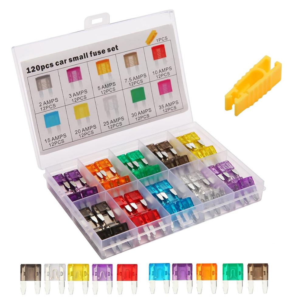120 Pieces Mini Fuse Kit, Assortment Kit, Mini Blade Fuses for Truck, Motorcycle (2A/3A/5A/7.5A/10A/15A/20A/25A/30A/35A)