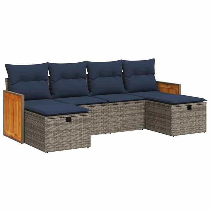 VidaXL Garden Lounge Set 6 Pcs with Grey Cushions Wicker 3326058