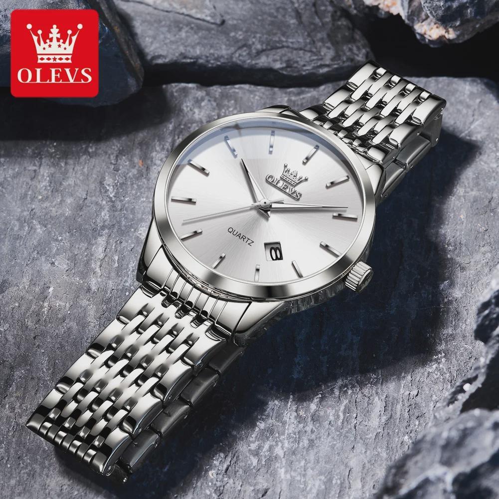 OLEVS Original Quartz Men's Watches Fashion Simple Stainless Steel Strap Waterproof Auto Date Luminous Wrist Watches for Man