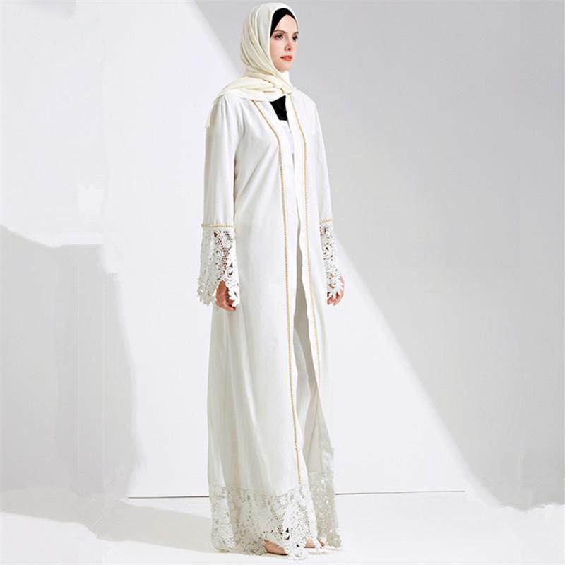 Black Lace Pearl Middle Eastern Style Long Cardigan for Women