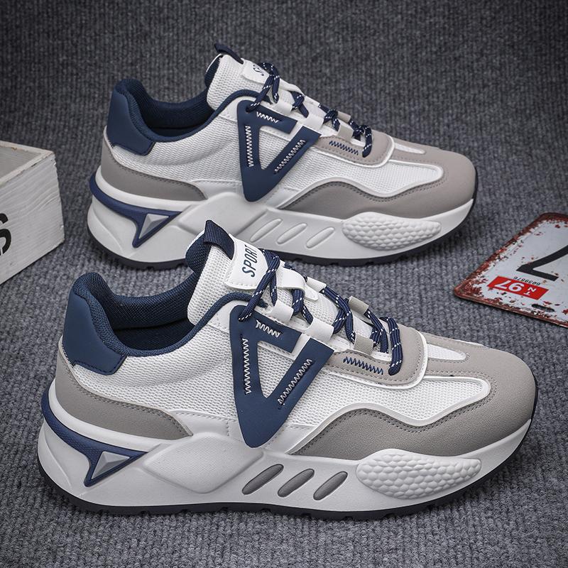 New Lace-up Student Sports Shoes Breathable Mesh Surface Thick Sole Non-slip Men's Shoes Youth Soft Sole Running Shoes