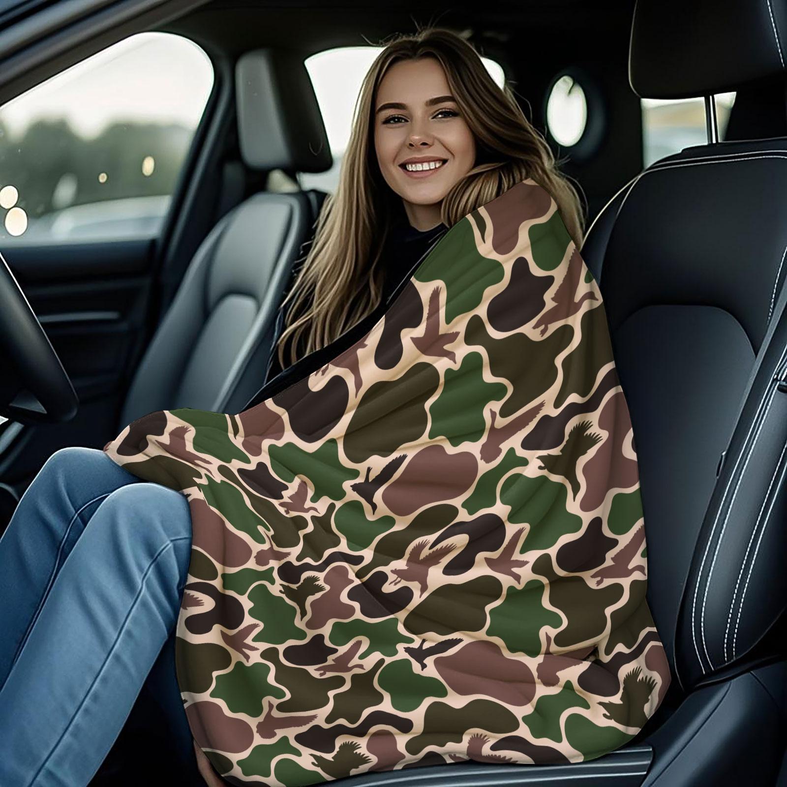 Camo Duck Hunting Throw Blanket Soft Camouflage Outdoor Blanket for Hunters Cozy Home Decor Camping Blanket Blankets for Beds 100x150cm