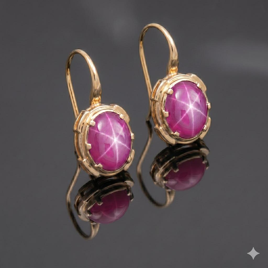 Pink Star Sapphire Drops Earrings Linde Star Sapphire Dangle Earrings 925 Sterling Silver Flash Light Star Gemstone
