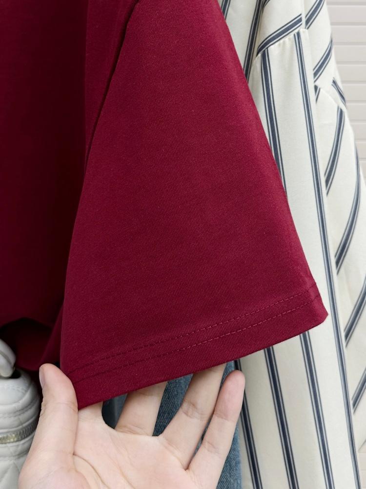 Unisex Wine Red Cotton Print Short-Sleeve T-Shirt, 2026 New Year Loose Fit, Plus Size, Round Neck, Trendy Style