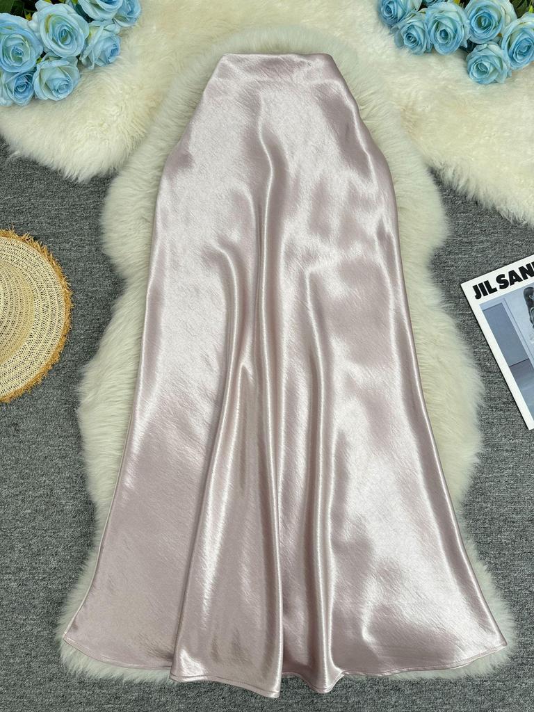 European-South African Satin Fishtail Maxi Skirt – Elegant Resort Style