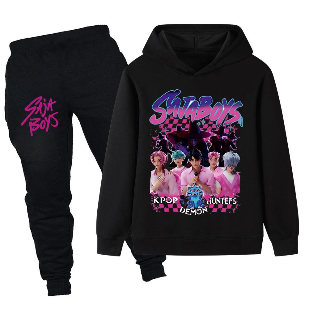 PB1229 Kinder Jungen Mädchen Kpop Mira Zoey Rumi Sajaboys Print Langarm Kapuzenpullover Hose Hosen Kleidung Sets