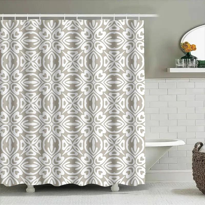 

Fashionable Floral Shower Curtain With Modern Patterns For Bathroom Decor White Beige Colors Available! W60H190(CM)-1 Pcs