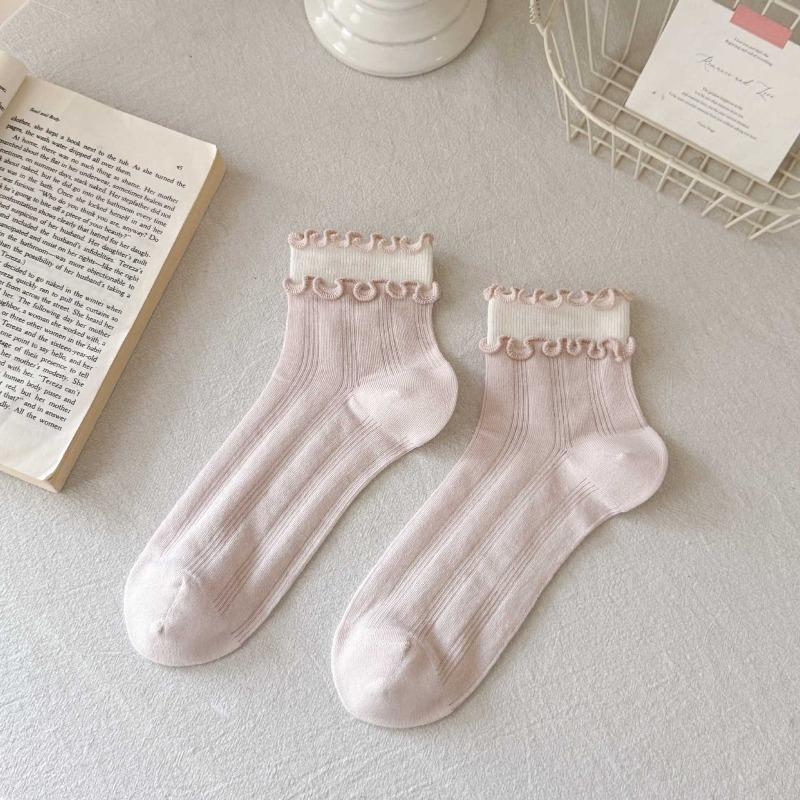 

Summer Lightweight Ankle-length Ballet-style Mesh Open-weave Earflap Pile Socks, Sweet Socks Made of Pure Cotton 1 pair