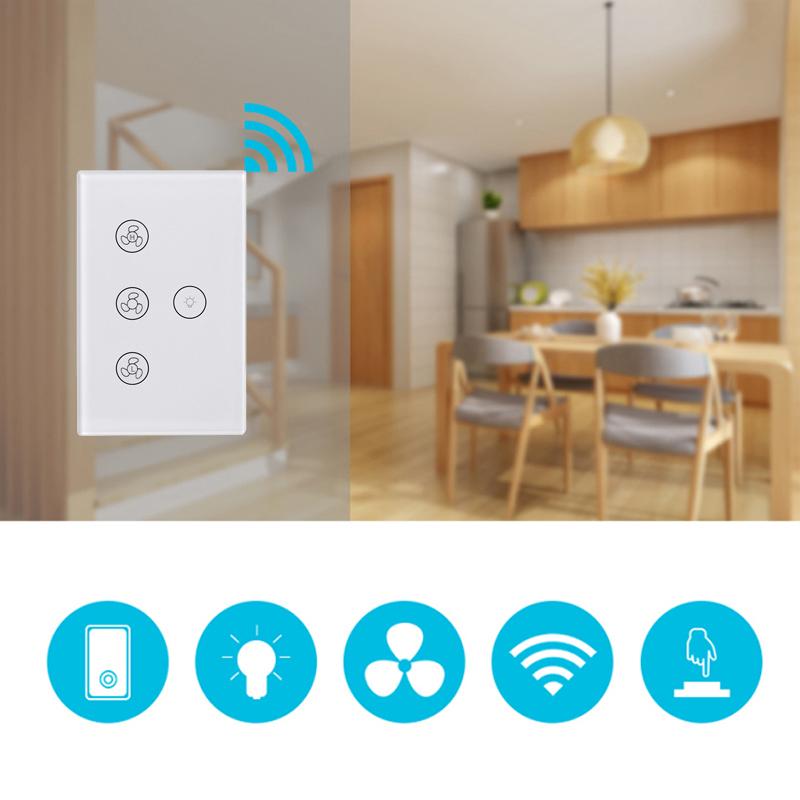 WIFI Tuya Intelligent Fan Light Switch Digital Adjustable Stepless Speed Control Touch Panel Switch APP Wireless Remote Control