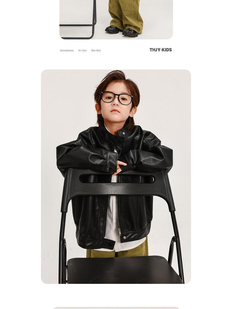 Märchenhafte Jungenleder-Herbstjacke 2025 - Stilvolle und coole Oberbekleidung für große Jungen