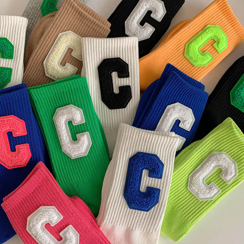 Custom Three-dimensional Big C Trend Ins Wind Sports Couple Socks Women's Mid-tube Letters Street Socks