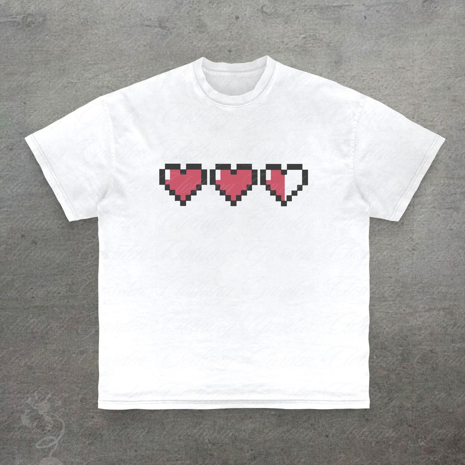 Pixel Heart Graphic Tee, Retro Gamer T-Shirt for Women Men, Cute 8 Bit Heart Life Bar Top, Gamer Gift For Her, Y2K Aesthetic Unisex Shirt M