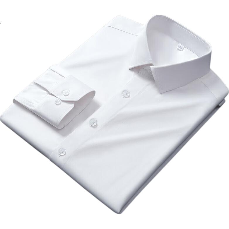 ROMON Men's Seamless Long Sleeve Business White Shirt Stretch Wrinkle-Resistant Non-Iron Shirt White 43