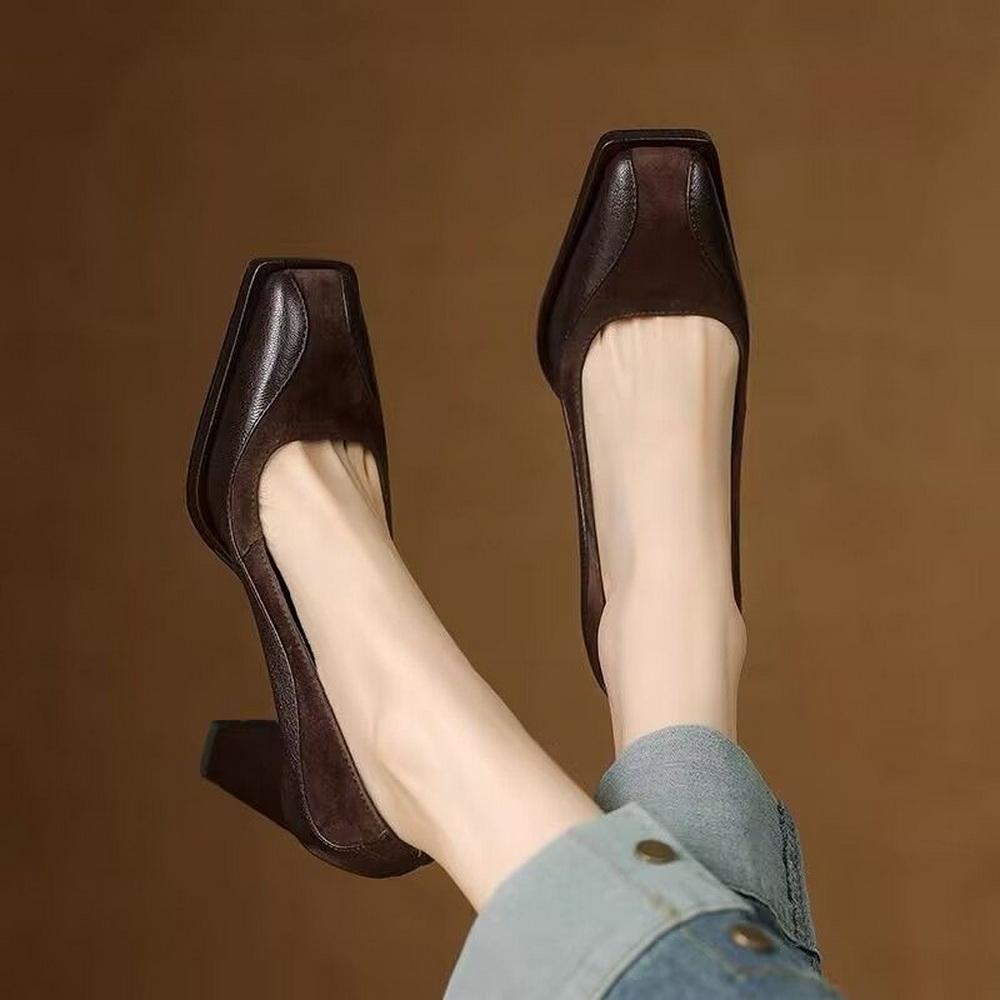 Fashion FHC New Soft Leather High Heels,Women Pumps,Fashion Office Working Shoes,Square Toe,Slip on,Black,Brown,Size 34-39,Dropship