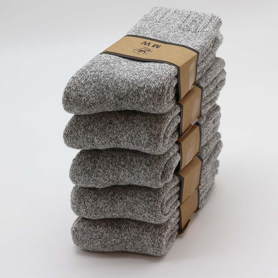 5 Pair Winter Men's Merino Wool Socks Super Thick Warm High Quality Harajuku Retro Snow Casual Antifreeze Cashmere Socks Men