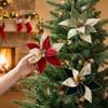 Velvet Texture Artificial Christmas Flower Glitter Edge Xmas Floral Decor  Tabletop Display